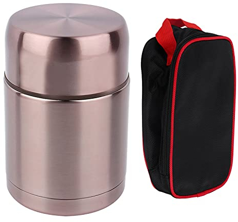 BORDSTRACT Fiambrera Térmica de 800 ml, Acero Inoxidable, Termo para Comida a Prueba de Fugas con Apertura de Tapa de un Solo Toque, para Escuelas, Oficinas y Exteriores(color Oro Champán)