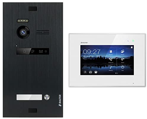 Nonic Balter EVO Black Video Türsprechanlage 1 Familienhaus (1x Türstation mit Kamera, 1x Touchscreen 7 Zoll LCD-Monitor, 2-Draht Bus, 150° Weitwinkel-Kamera, Türöffner- und Interkom-Funktion)