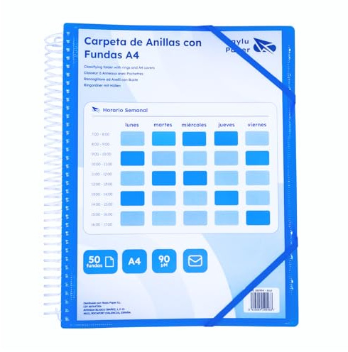 Raylu Paper - Porte Vues A4 avec Pochettes Plastiques Transparentes et Couverture Personnalisable et Fermeture Élastique, Porte Documents Souple (50 Pochettes, Bleu)