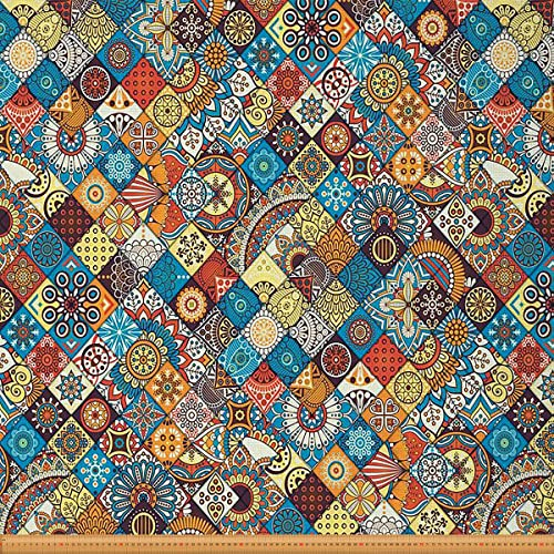 Böhmischer Polsterstoff für Stühle Geometrischer Boho Stoff Meterware Vintage Exotischer Blumen Dekostoff für Polster und Diy Projekte Stoff mit Karomuster Bunt 920 x 150 (HxB)