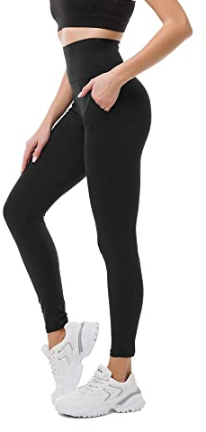 SINOPHANT Sport Leggings Damen mit Taschen, High Waist Sportleggins Lang Blickdicht Laufhose Fitnesshose Sporthose Yogahose für Yoga Sport(#1er Pack Schwarz,XXL)