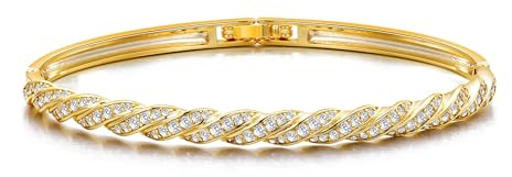 Philip Jones 18k Gold Plated Twist Bangle Created with Zircondia® Crystals (7 Inch)