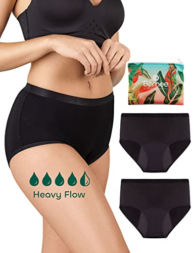 BeMee Nighttime High Waist Slip, Perioden-unterwäsche, Damen-Nachtwäsche, Menstruations-Slip, Bambus-Viskose, bei starker Blutung für Frauen, schwarz, Größe XL, Doppelpack