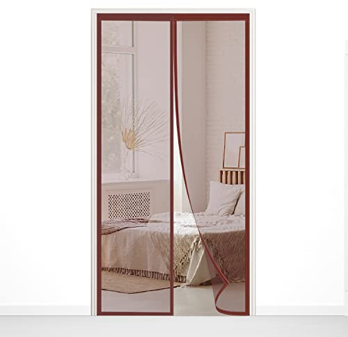 AXFZZRS Zanzariera Magnetica per Porte 85x240cm,Tenda Zanzariera Magnetica,Tenda Magnetica Zanzariera Porta,Nessun Attrezzo Richiesto,Facile da Installare,per Porta Finestra Balcone Soggiorno,Marrone