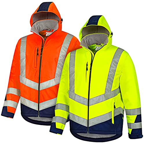 Safetytex Warnschutz Softshelljacke - Wind- und Wasserdicht - Atmungsaktiv - Hoch Sichtbar - Arbeitsjacke in gelb/marine - Größe 4XL