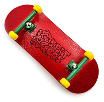 SPITBOARDS 34mm Fingerboard Complete Wood Pro Set-Up (Pre-Assembled, 5-Layers), Pro Trucks, CNC Bearing Wheels, Foam Grip Tape, (Deck: red, Trucks: Green, Wheels: Yellow)