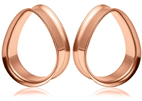 Vankula Ohr Tunnel 1 Paar Double Flared Flesh Plugs Tropfenform Edelstahl für männer damen Ohrpiercing Schmuck 10mm(00G) Roségold