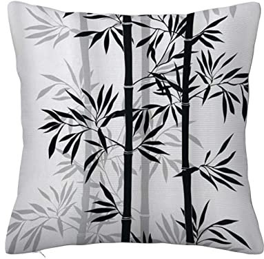 ERICAT Überwurf Kissen Fall Quadratisch Kissenbezug,Baum des Lebens Silhouette des Bambusbaums verlässt Japanisches Feng Shui Boho-Bild,Home Dekorative Sofa Sessel Schlafzimmer Wohnzimmer 45x 45cm