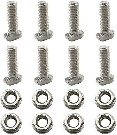 PZRT 8 Sets M8 x 25 mm Hammerkopfschraube T-Schraube mit M5 Sechskant-Flanschmuttern-Set, Karbonstahl, vernickelt für 3030 Serie Standard 6 mm T-Schlitz Aluminiumprofil