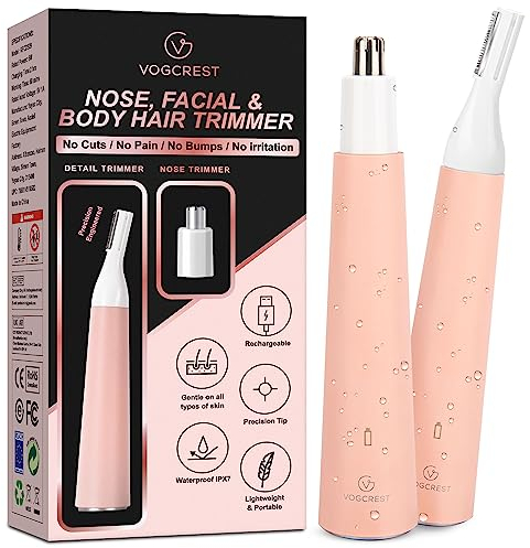 VG VOGCREST Tondeuse de nez pour femme, portable, étanche, rechargeable, tondeuse 2 en 1, facile à nettoyer, convient aux peaux sensibles