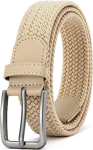 DOOPAI Elastischer Stoffgürtel Herren Beige Geflochtener Stretchgürtel Dehnbarer Gürtel für Damen 115cm