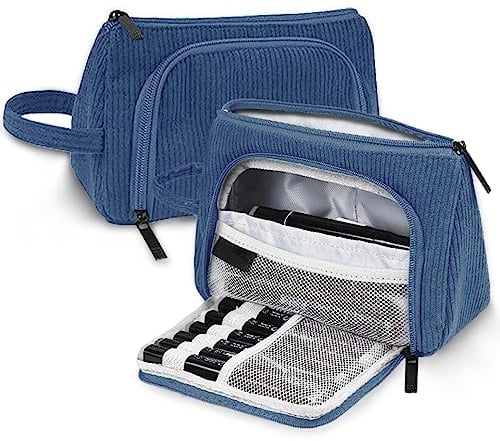 YAGE Federmäppchen, großes Fassungsvermögen, super großes Federmäppchen mit Reißverschluss, glattes Stiftetui, 3 Fächer, Stifttasche, Beutelhalter für Büro, Schule, Teenager (Blau-XL)