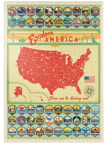 MyPuzzle Entdecke Amerika: 50 Staatswappen, Vintage Poster - Premium 1000 Teile Puzzle - MyPuzzle Sonderkollektion von Anderson Design Group
