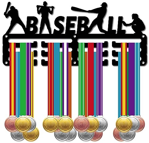 CREATCABIN Baseball-Medaillenhalter,Läufer,Medaillenaufhänger,Präsentationsständer,Sport-Metallaufhängung,Auszeichnungen,Eisen,Kleine Halterung,Dekor,Für Abzeichen,Rennläufer,Marathon,Schwarz,29x13cm