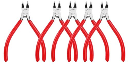 HAUTMEC 6 Flush Cut Pliers Ultra Sharp Wire Cutters 5PCS with Spring Loaded and Non-Slip Grip, Ideal for Plastic, Soft Wire, Toy Model Kits, Jewelry Marking, Zip Ties