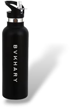 bvkhary 600ml Water Bottle With Straw | Stainless Steel Flip Top Hydration Bottle | Durable & Leak-Proof