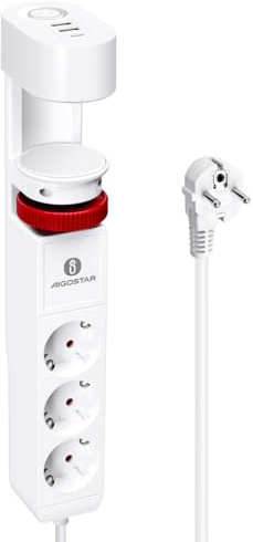 Aigostar Tischsteckdose 3-Fach mit Schalter, Steckdosenleiste mit Tischclip, Steckerleiste mit 3 USB, 6 in 1 Mehrfachsteckdose,1.4M Kabel, Weiß