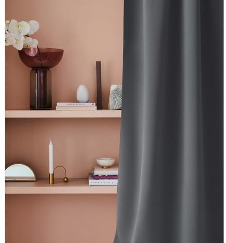 ROOM99 Rideau avec Passe Tringle Laurel 140 x 250 cm Largeur x Hauteur, Décoration de Fenêtre, Rideau occultant Thermique Isolant Anti Froid et Chaleur pour Salon Gris foncé, 1 pièce