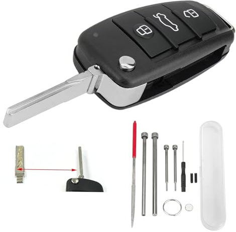 GZXNKEY Für Audi TT Schlüsselanhänger Gehäuse mit Pin Removal Tool Nadelfeile Für A-UDI A3 A4 A6 A8 Q6 Q7 Quattro Autoschlüssel Shell Cover Uncut Blade