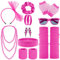 Partideal Accessori anni '90 '80, set da 25 pezzi anni '80, da donna con top neon, scaldamuscoli, collane, orecchini, occhiali, marsupio, per carnevale e Halloween