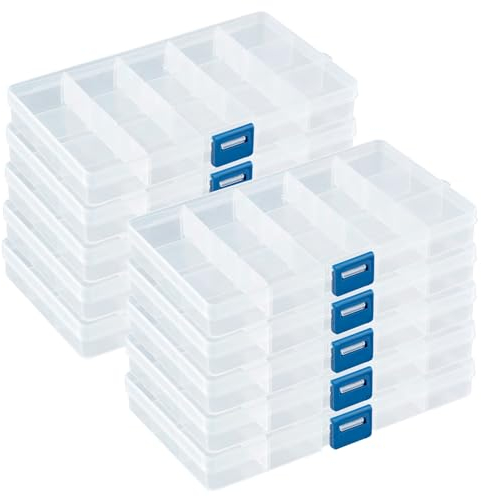 Sortierbox mit 15 verstellbaren Fächern aus Kunststoff | Aufbewahrungsbox Organizer Sortimentskasten Perlenbox - 10 Stück
