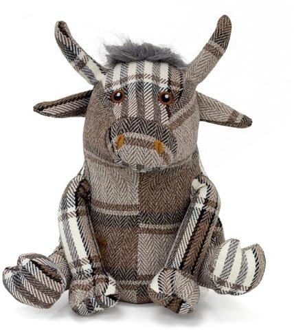 Carousel Home Lachlan Highland Cow Tartan Doorstop | Plaid Fabric Door Stop Animal Bull Doorstop | Decorative Weighted Highland Cow Shaped Door Stopper - 1.5kg
