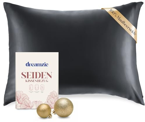 Dreamzie - Seidenkissenbezug 40x60cm - 100% Seide - Dunkelgrau | Oeko-Tex zertifiziert · mit Reißverschluss · Kissenbezug Seide · 100% Maulbeerseide · 19 Momme · für Haare & Haut