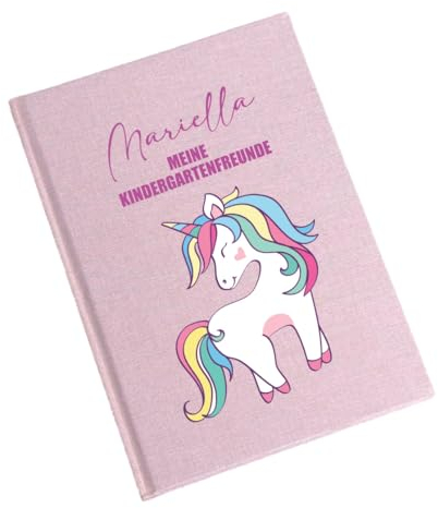 minimutz Freundebuch Kindergarten - Personalisiert mit Name - Freundschaftsbuch Einhorn Sterne - Poesiealbum Kita Mädchen (rosa)