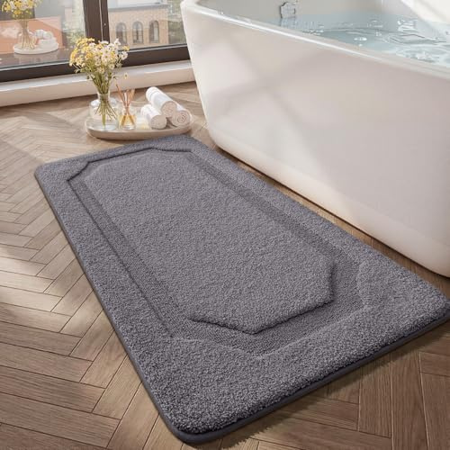 COLOR&GEOMETRY Badematte Badteppich rutschfest Waschbar, 61 x 92 cm Badezimmerteppich Groß Absorbierende Weiche Badvorleger, Badematte Grau für Badezimmer, Dusche, Badewanne, Waschküche