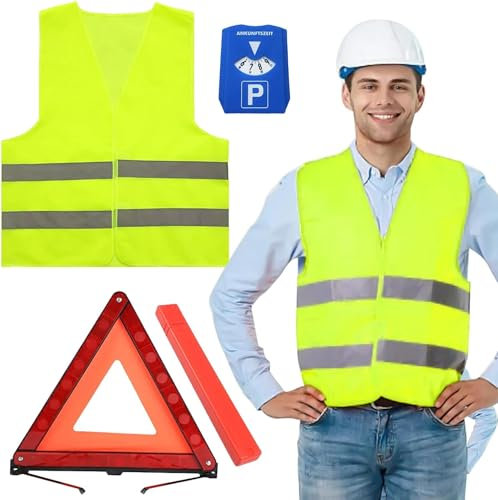 Hengrongshen Triangle de Signalisation, Gilet Jaune et Un Disque Bleu de Stationnement, Triangle et Gilet Jaune pour Voiture Kit de Sécurité Routière
