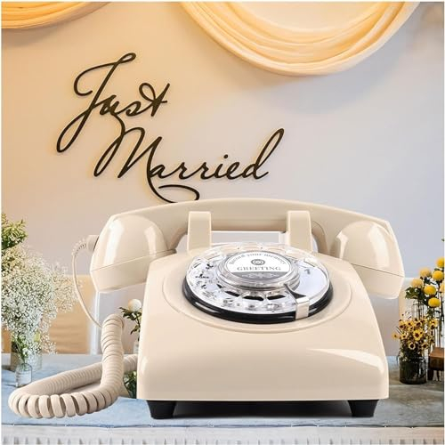 HAVVMK Retro-Festnetztelefon, Audio-Gästebuch, Telefon für Hochzeiten, Geburtstage, Partys, Voicemail zum Bewahren Ihrer Hochzeiten, Geburtstage, Jubiläen, Ruhestandsfeiern (Beige)