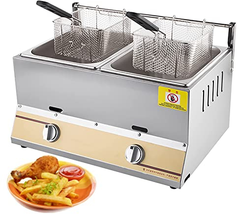 MAHNFEID Freidora de Gas Comercial con Cesta, freidora de encimera Profesional fácil de Limpiar, para el hogar panadería Restaurante cafetería Cocina