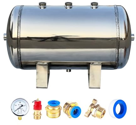 1.3 2.6 5.3 7.9 10.5 13.2 Gallon Portable Air Tank for Air Compressor, 304 Stainless Steel High Pressure Small Air Reservoir Tank Kit, Large Gas Storage Containers for Air Pump(5.3Gal/20L(18.9x11x13.4