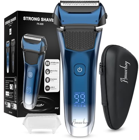 Rasoir Électrique homme avec 3 lames flexibles et étui de voyage, Rasoir Électrique Barbe avec tondeuse de précision, rasoir humide/sec, autonomie de 120 minutes, rechargeable, cadeaux pour hommes