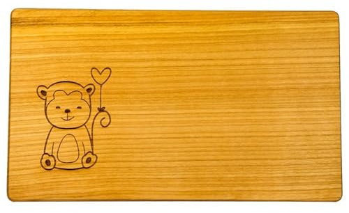 kreativherz - Schneidebrett mit Tier Motiv Affe aus FSC zertifiziertem Kirschen-Holz - Kleines Frühstücksbrettchen für Kinder - Holz Brettchen klein als Frühstücksbrett Holzbrettchen 26cmx15cmx1cm