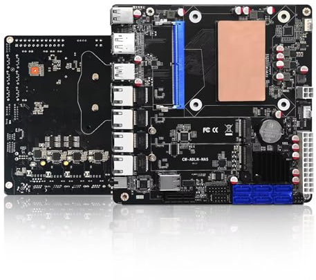 AIOPCWA NAS Motherboard, 6 Bay Sata3.0, 12th Gen Core i3 N305 Industrial Mainboard, Mini ITX 17x17, 4 × I226V 2.5GbE LAN, ATX 24PIN, 3 Display, Type-C, DDR5 16GB RAM 256GB SSD