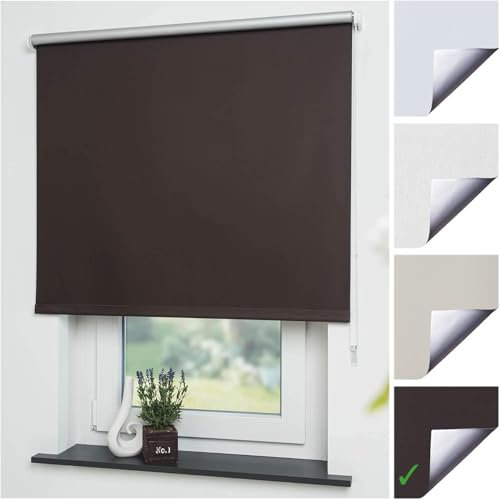Liedeco® Rollo, Fenster Rollo, Kettenzug-Rollo / 192 x 180 cm (Breite x Höhe), braun/Thermo-Beschichtung, Verdunkelnd, Blickdicht/Breiten 60-200 cm/Variable Montage möglich