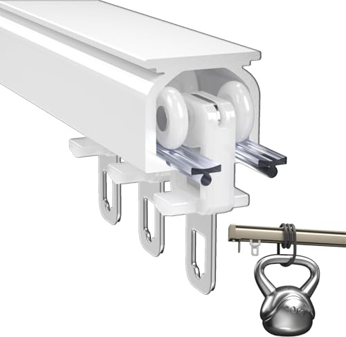 Aluminium Gardinenschiene, Vorhangschienen-Set, Komplett-Set mit 1-läufiger Vorhangschiene, Inkl. Befestigungsmaterial, Schiebedeckenschienensystem für Vorhänge, Deckenschiene für Vorhänge(Weiß,3m(9.8