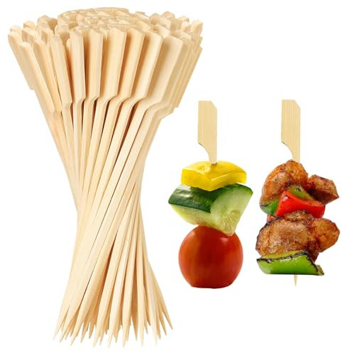 HANIUTTY Brochettes en Bambou de 9 cm, 200 Pics en Bambou de Cocktail Brochettes pour Apéritif, Verres à Cocktail et Bonbons Bâtonnets de Bois pour Cocktails, Grillades, Fruits et Sandwichs