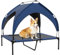 PawHut Erhöhtes Hundebett mit Baldachin, Haustierbett, Outdoor Hundeliege mit Dach, Atmungsaktiv, für große Hunde Dunkelblau Oxford 91 x 76 x 89 cm
