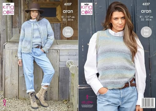 King Cole Aran 6227 Strickmuster für Damen Strickjacke und Weste (2 Designs)