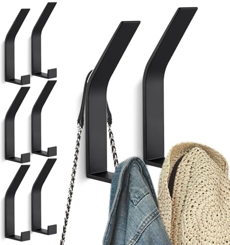 Kssvzz 8 Stück Schwarz kleiderhaken Wand zum Bohren-Schrauben unsichtbar, Moderne Garderobenhaken Garderobenleiste Wand für Jacken, Mäntel, Cap, Schals, Handtuch, Handtaschen und Mehr