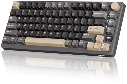 RK ROYAL KLUDGE M75 Teclado Mecánico Inalámbrico con Pantalla OLED, 75% Gasket Bluetooth/2.4G/USB-C, Layout US Teclado con 81 Teclas, Retroiluminación RGB, Hot-Swap (Interruptor Rojo, Gris)