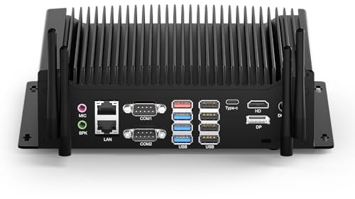 WEIDIAN Industrie PC, Mini PC Win 11 Pro Lüfterloser Core i7-10510U DDR4 16GB RAM 256GB SSD, 6 x COM RS232/422/485, GPIO, 4K 3xDisplay(HD+DP+Type-C), 2Lan, 8USB, WiFi&BT Auto Power On