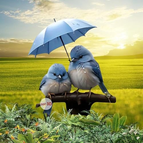 Carroterr Blue Bird Garden Stakes, Blue Bird with Umbrella 2D Acrylic Garden Stake, Romantic Flat Ground Insert, Plant Pot Sticks Art Decoration Ground Insert for Outdoor Home Spring Outside Porch