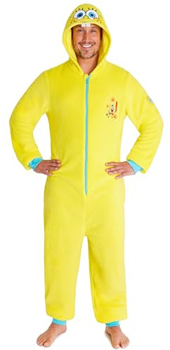 SPONGEBOB SQUAREPANTS Tuta Intera Uomo e Adolescenti S-3XL, Morbido Pile Pigiama Intero con Cappuccio, Regali per Lei