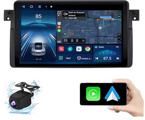 Genérico Radio Android 14 de 2 DIN para BMW E46 (1998-2006) - Pantalla táctil de 9, GPS, CarPlay, cámara de reversa AHD, Bluetooth, Radio FM, USB, Control en el Volante (P1 1G+32G)