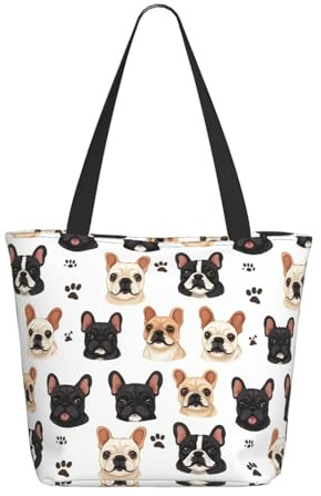 Tragetasche mit niedlichem Mops-Aufdruck für Damen, große Schultertasche mit Reißverschluss, Handtaschen für Arbeit und Reisen