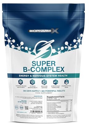 Vitamin B Complex High Strength - 365 Tablets (1 Year Supply) B Complex Vitamins B1, B2, B3, B5, B6, B12, Biotin, Folic Acid for Energy, Focus & Immunity - Suitable for Vegans