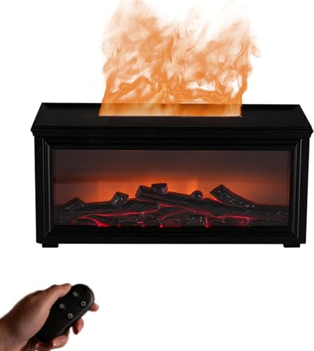 Kamin Diffuser,aromakamin klein，Flame Fireplace Aroma Diffuser,3D Flame Aroma Diffuser with led Fireplace,Kamin luftbefeuchter mit Flammeneffekt,7 Farben LED Flammen Luftbefeuchter mit Fernbedienung